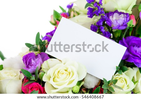 white card on a floral background, pattern For design, copy space for text