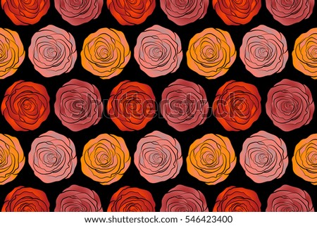 Vintage dog rose pattern. Flower card with dog rose. Hand drawn background with dogrose flowers. Flower background. Wild rose design. Abstract orange, red, pink roses sketch. Floral seamless pattern.