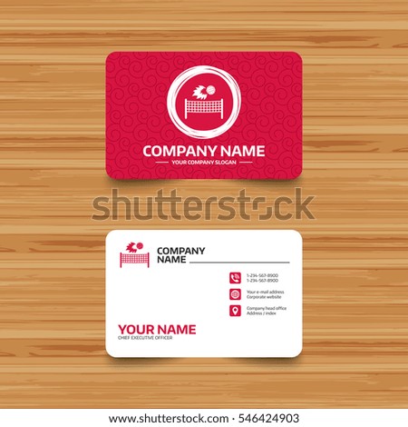Business card template with texture. Volleyball net with fireball sign icon. Beach sport symbol. Phone, web and location icons. Visiting card  Vector