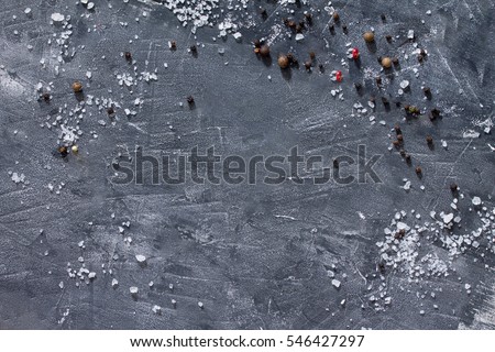 Black background cooking with fresh herbs and spices, copy space, top view. Royalty-Free Stock Photo #546427297
