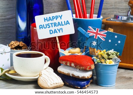 Celebrate Australia Day holiday on January 26 .  Happy Australia Day message greeting card. patriotic breakfast