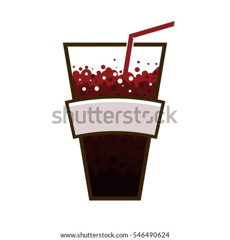Cup of baking soda with bubbles in flat style. The menu design. Logo lemonade products. Vector illustration isolated on white background
