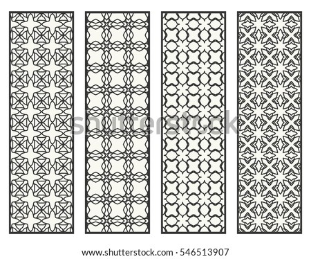 Decorative black lace borders patterns. Tribal ethnic arabic, indian, turkish ornament, bookmarks templates set. Isolated design elements. Stylized geometric floral border, fashion collection