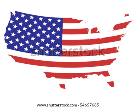 Map of United States of America with American flag design