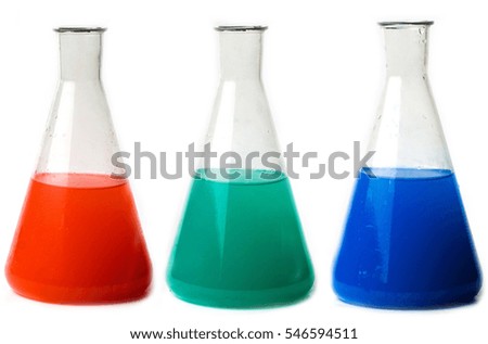 Laboratory flasks with a varicolored liquid