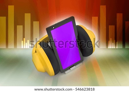3D illustration of cell phone with headphones