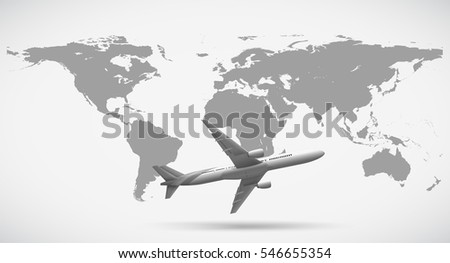 Grayscale of world map and airplane illustration