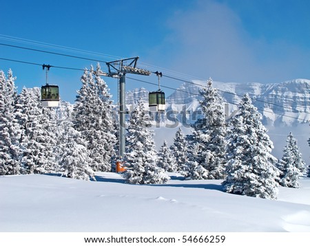 Skiing lift on the skiing resort. Switzerland