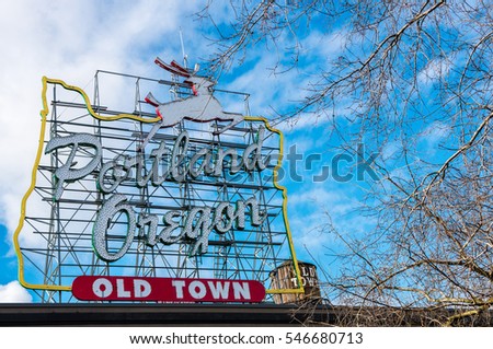 Portland Oregon White Stag Sign Royalty-Free Stock Photo #546680713