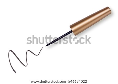 Cosmetic eyeliner with sample strokes isolated on white background Royalty-Free Stock Photo #546684022