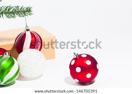 Chritmas balls  in bottom with white background 