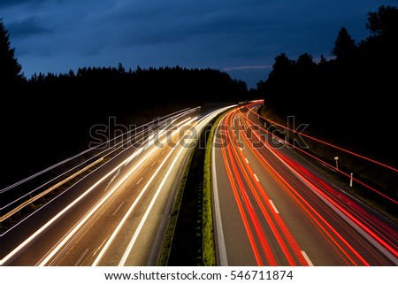 view of the higtway in the night