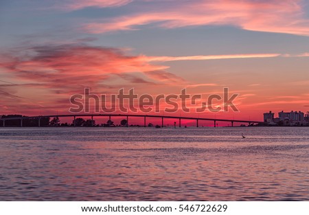Sunset in Clearwater Beach, Florida. Landscape. Gulf of Mexico. Cityscape.