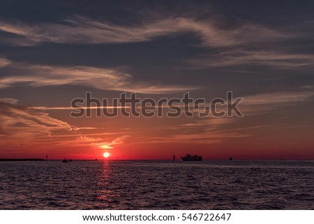 Sunset in Clearwater Beach, Florida. Landscape. Gulf of Mexico.