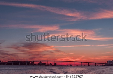 Sunset in Clearwater Beach, Florida. Landscape. Gulf of Mexico. Cityscape.