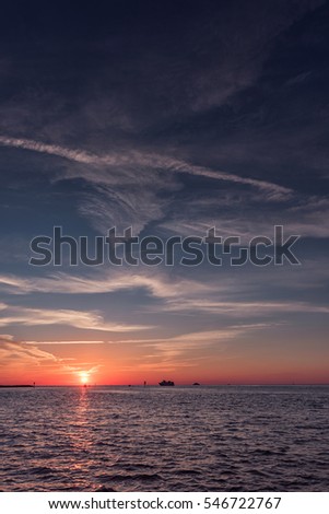 Sunset in Clearwater Beach, Florida. Landscape. Gulf of Mexico. Ferry.