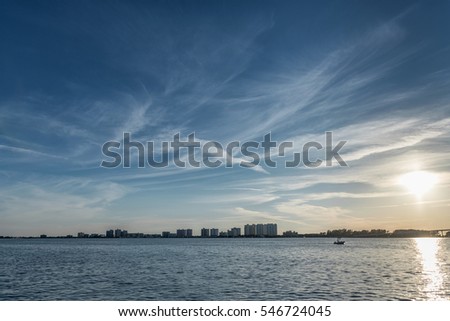 Sunset in Clearwater Beach, Florida. Wide Angle. Blue Sky.