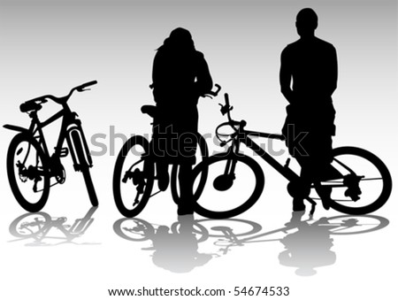 Vector drawing silhouettes cyclists on rest