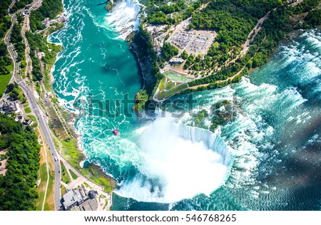 Niagara Falls Aerial View from helicopter, Canadian Falls, Canada