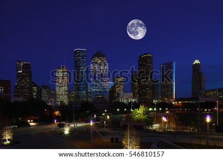 A Moon rising over Houston, Texas