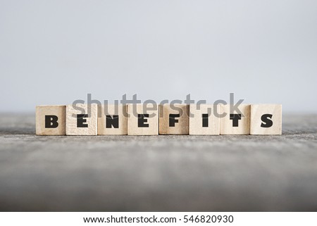 BENEFITS word made with building blocks Royalty-Free Stock Photo #546820930
