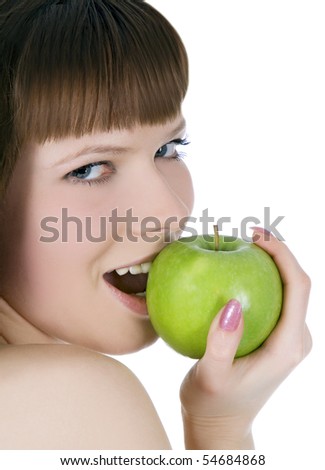 picture of topless woman with green apple
