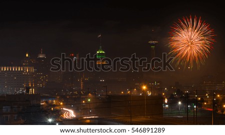 Fireworks over San Antonio on New Years Eve 2017