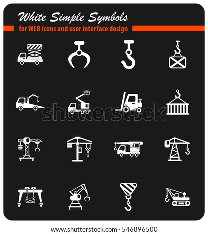 lifting machines white simple symbols for web icons and user interface design