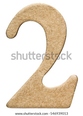 2, two, numeral from cardboard, isolated on white background