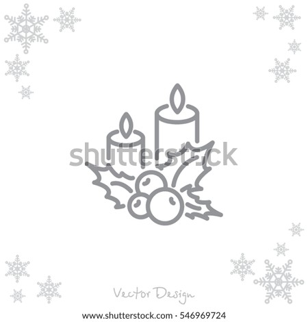 Web line icon. Christmas candle and holly berry