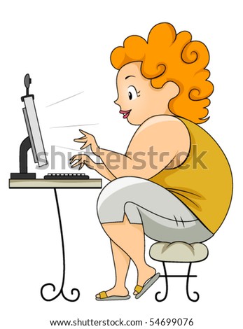 Plump Woman on the Computer - Vector