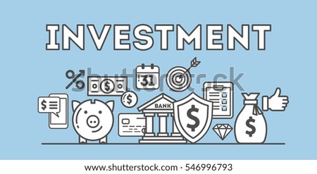 Investment concept illustration on white background. Idea of success and market, planning and strategy. Blue and white design.