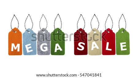 Sale labels. Price tags. Special offer and promotion. Store discount. Shopping time.  Gift tags isolated on white background. Label from different color felt.

