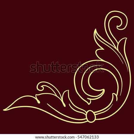 Vintage baroque corner scroll ornament engraving border floral retro pattern antique style acanthus foliage swirl decorative design element filigree calligraphy vector | damask - stock vector