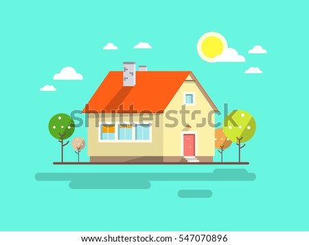 House. Flat Design Urban Landscape. Vector Abstract Architecture Illustration.