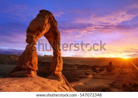 Warm tone and soft light, soft edge, sunset at Delicate arch, Archesh National Park, Utah, USA Royalty-Free Stock Photo #547072348