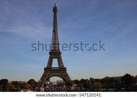 Eiffel tower during a sunny day, from Trocadero, Paris, France