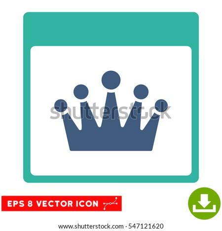 Crown Calendar Page icon. Vector EPS illustration style is flat iconic bicolor symbol, cobalt and cyan colors.