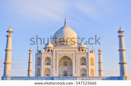 A fresh and clean view of the Taj Mahal at sunrise, Agra, Uttar Pradesh, India Royalty-Free Stock Photo #547123666