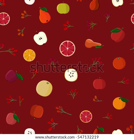 Various fruits and rose hips - vector background