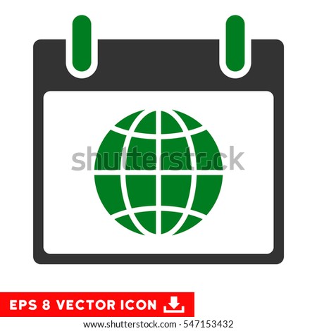 Globe Calendar Page icon. Vector EPS illustration style is flat iconic bicolor symbol, green and gray colors.