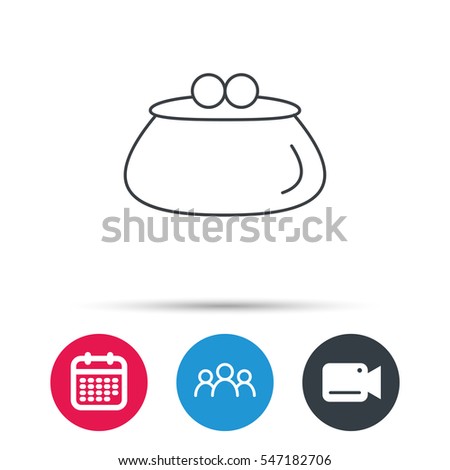 Vintage wallet icon. Cash money bag sign. Group of people, video cam and calendar icons. Vector