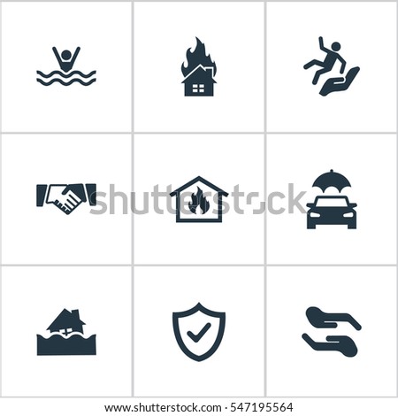 Set Of 9 Simple Fuse Icons. Can Be Found Such Elements As Contract, Slide Down, Heat And Other.