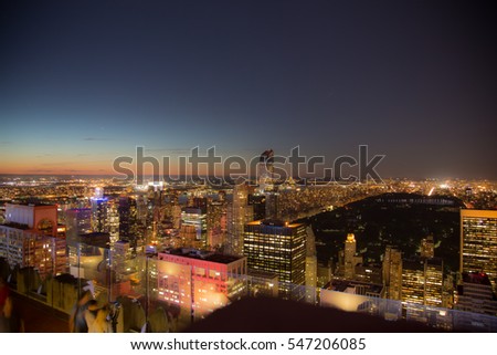 Soft focus photo of the New York skyline from the Rockerfeller Center.