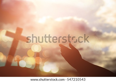 Human hands open palm up worship. Eucharist Therapy Bless God Helping Repent Catholic Easter Lent Mind Pray. Christian Religion concept background. fighting and victory for god Royalty-Free Stock Photo #547210543