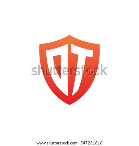 Initial letters DT, OT, shield shape red simple logo