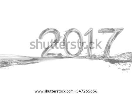 Happy New Year 2017, splash of water isolated on white background