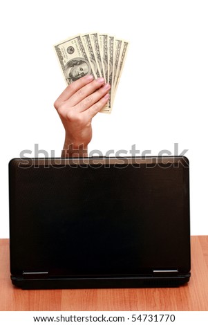 Man holds in his hand a lot of one hundred dollars and pays