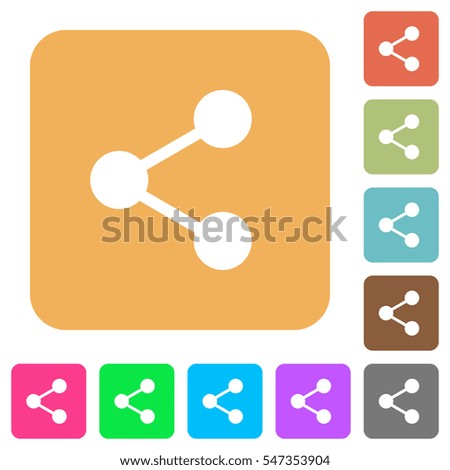 Share icons on rounded square vivid color backgrounds.