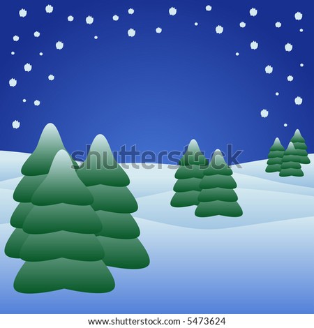 Silent night with Christmas trees and snow